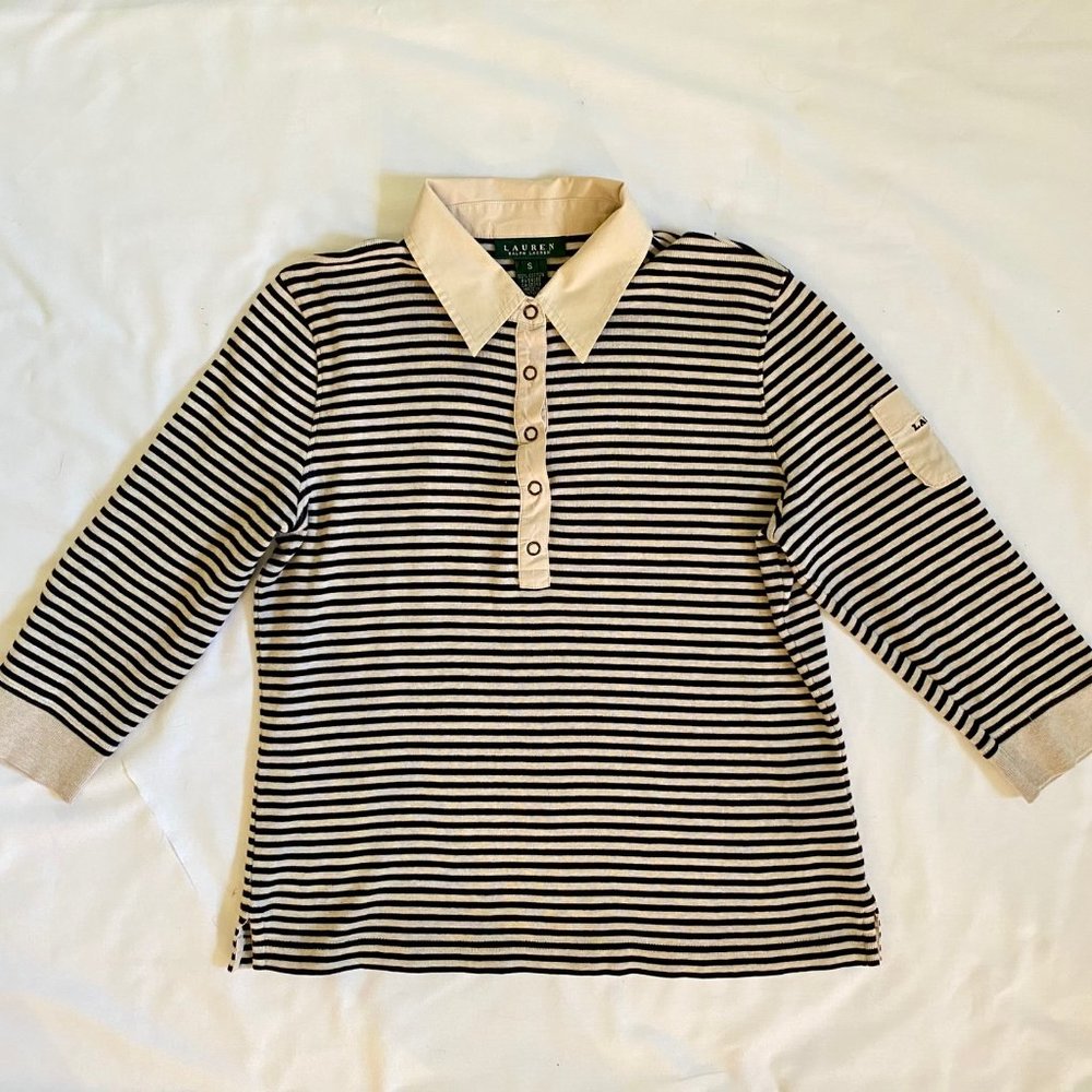 Ralph Lauren Collared Black White Striped Blouse